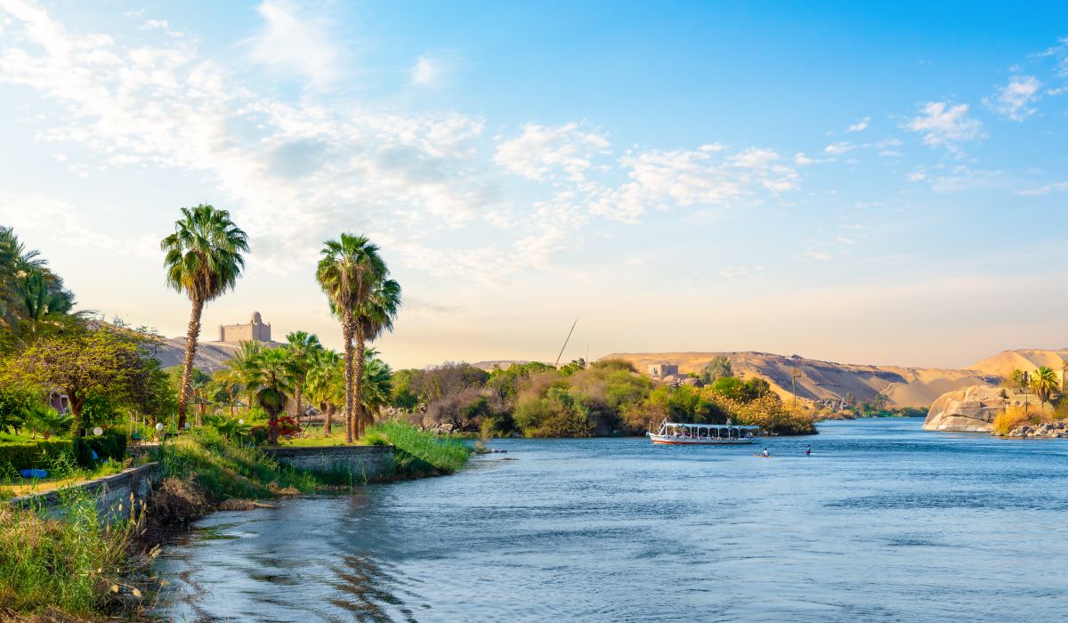 River Nile and boats at sunset in Aswan